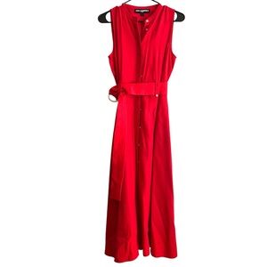 Karl Lagerfeld Red Sleeveless Belted Maxi Dress